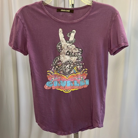 Roberto Cavalli Purple Tee Shirt 100% Cotton Made in Italy- RARE